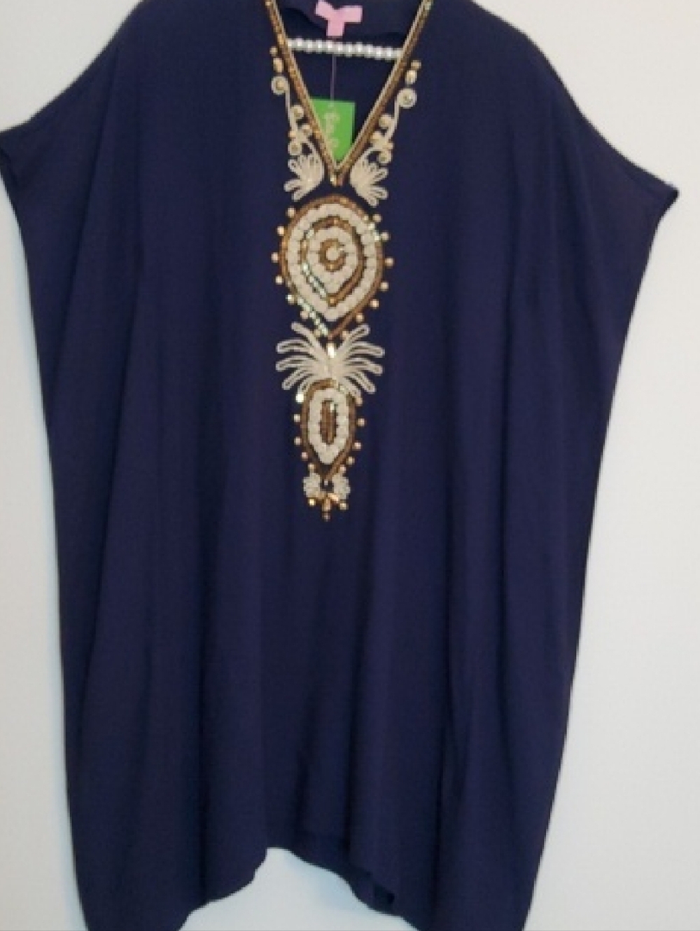 Lilly Pulitzer Navy Blue Embellished V-Neck Tunic Chai Caftan - NWT